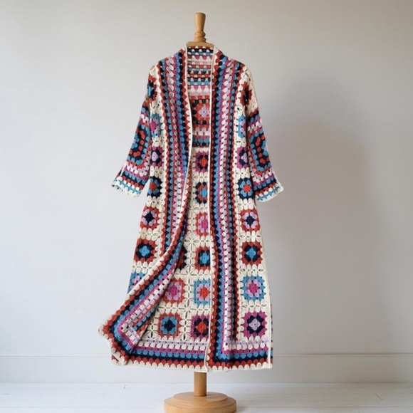 Crochet Cadigan Patchwork Boho Patchwork Cardigan Davi & Dani NWT - Picture 12 of 12